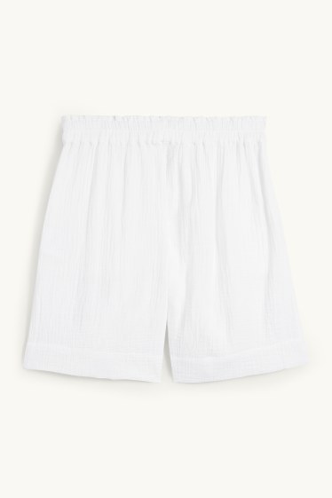 Donna - Shorts di mussola - vita alta - bianco