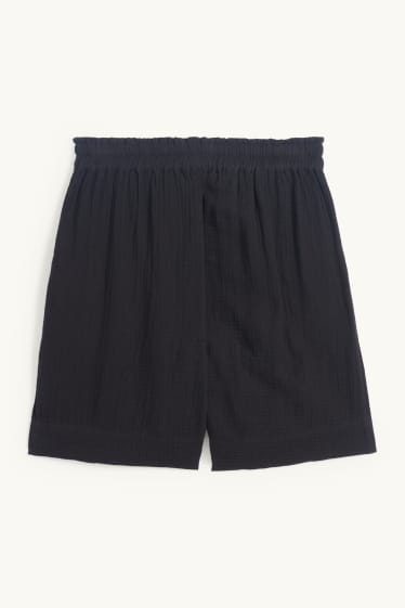 Women - Muslin shorts - high waist - black
