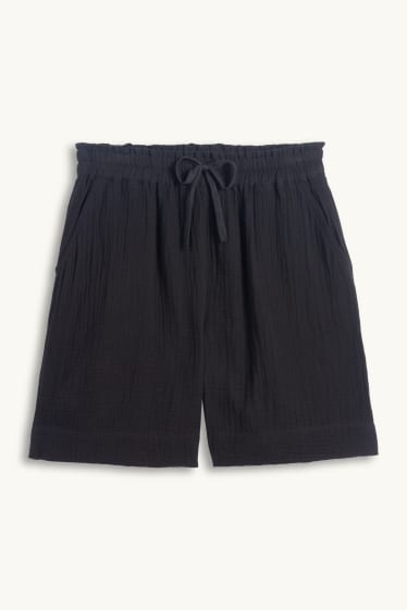 Women - Muslin shorts - high waist - black