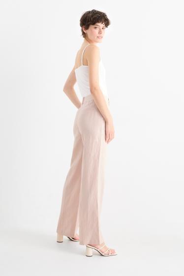 Women - Linen business trousers - high waist - straight fit - rose