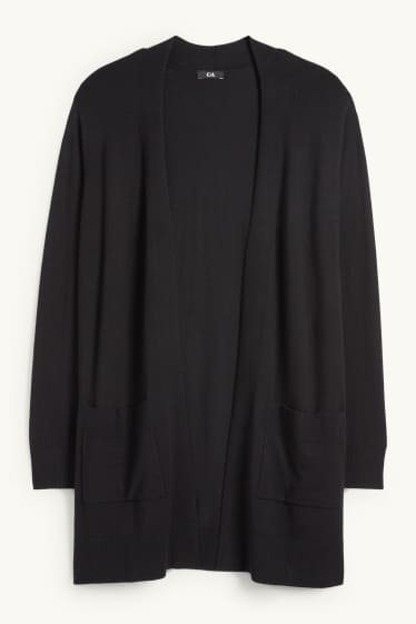 Dames - Lang gebreid vest - zwart