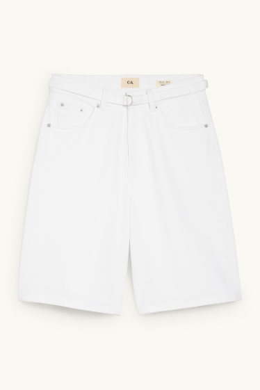 Mujer - Bermuda vaquera con cinturón - mid waist - blanco