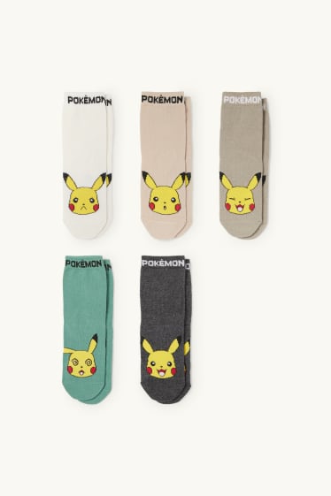 Children Boys - Multipack of 5 - Pokémon - Pikachu - socks with motif - beige