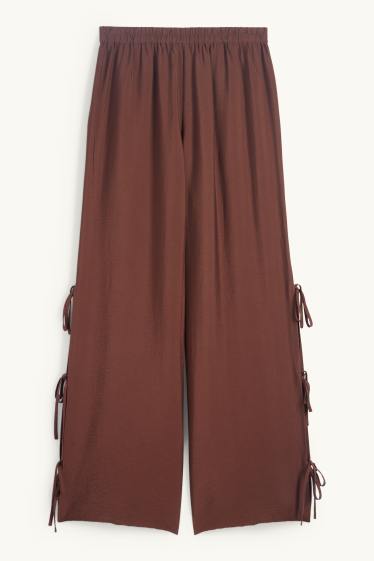 Femei - Pantaloni de stofă - talie medie - wide leg - maro închis