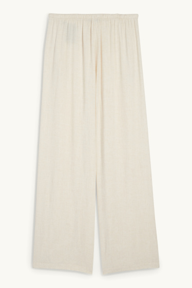 Damen - Stoffhose mit Leinen-Anteil - Mid Waist - Wide Leg - hellbeige