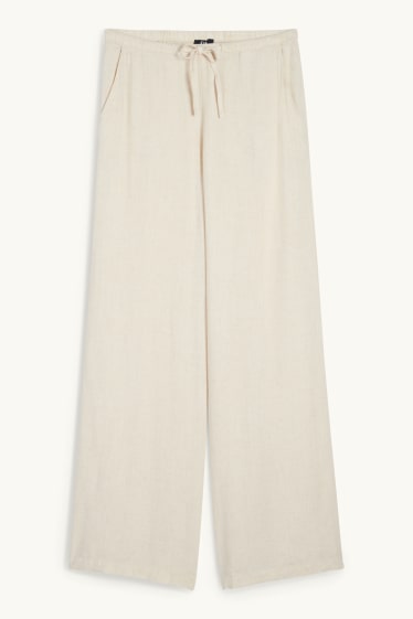Damen - Stoffhose mit Leinen-Anteil - Mid Waist - Wide Leg - hellbeige