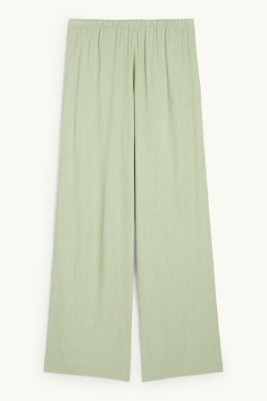 Damen - Stoffhose mit Leinen-Anteil - Mid Waist - Wide Leg - hellgrün