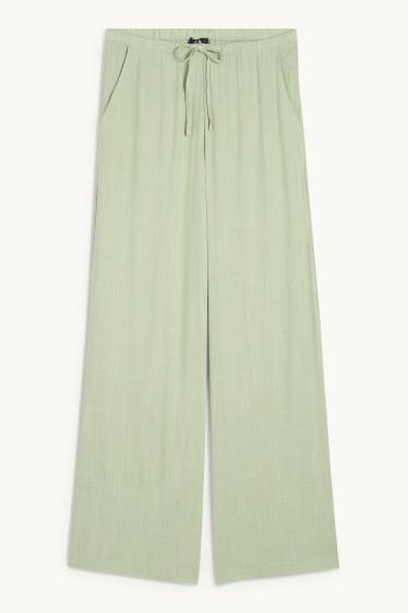 Damen - Stoffhose mit Leinen-Anteil - Mid Waist - Wide Leg - hellgrün