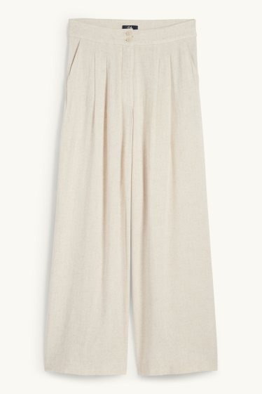 Damen - Business-Hose mit Leinen-Anteil - High Waist - Relaxed Fit - hellbeige