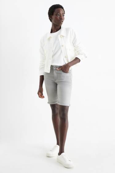 Damen - Jeans-Bermudas - Mid Waist - LYCRA® - helljeansgrau