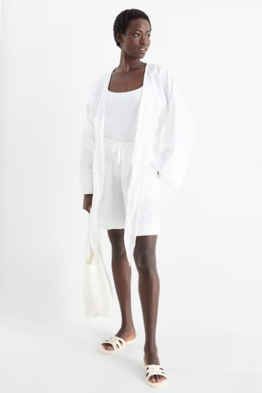 Donna - Shorts di mussola - vita alta - bianco