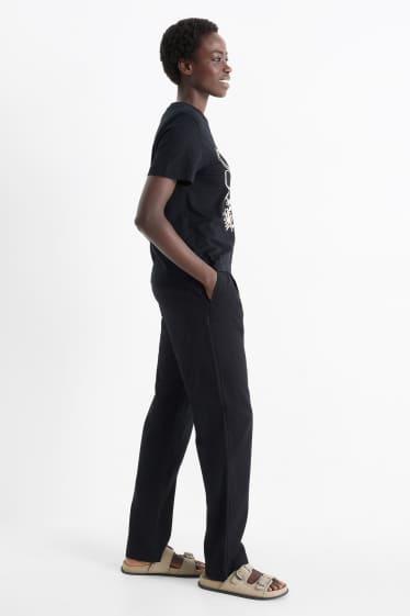 Women - Cloth trousers - high waist - straight fit - linen blend - black