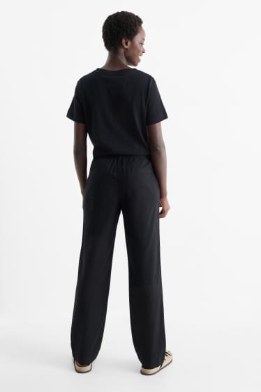 Women - Cloth trousers - high waist - straight fit - linen blend - black