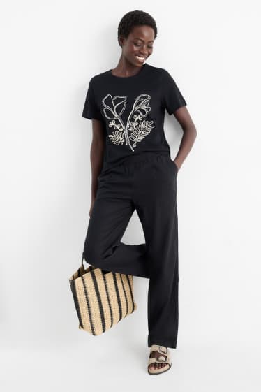 Women - Cloth trousers - high waist - straight fit - linen blend - black