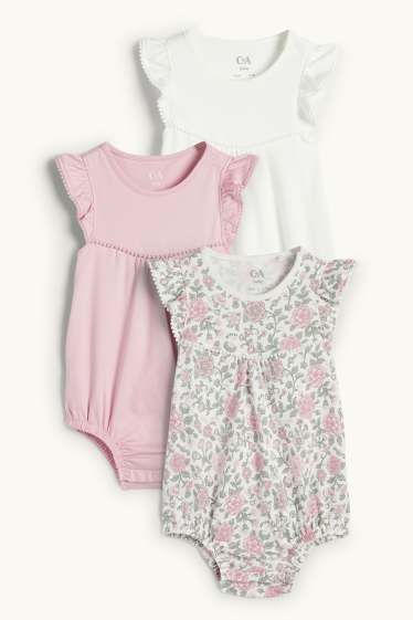 Baby Mädchen - Multipack 3er - Blümchen - Baby-Schlafanzug - pink