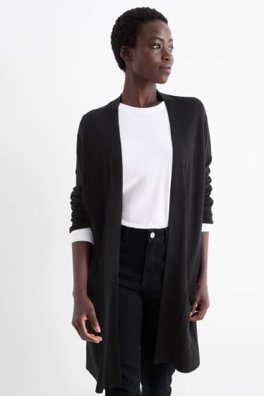 Dames - Lang gebreid vest - zwart