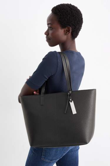 Dames - Grote shopper - imitatieleer - zwart