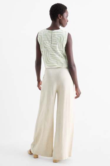 Damen - Business-Hose mit Leinen-Anteil - High Waist - Relaxed Fit - hellbeige