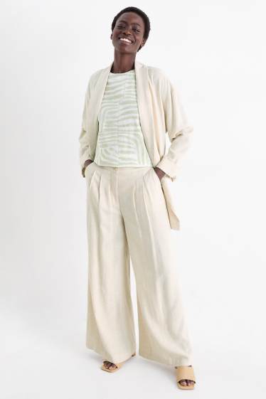 Damen - Business-Hose mit Leinen-Anteil - High Waist - Relaxed Fit - hellbeige