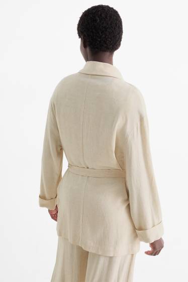 Donna - Blazer lungo con componente di lino - relaxed fit - beige chiaro