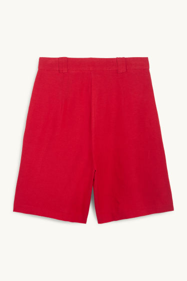 Women - Shorts - high waist - linen blend - dark red