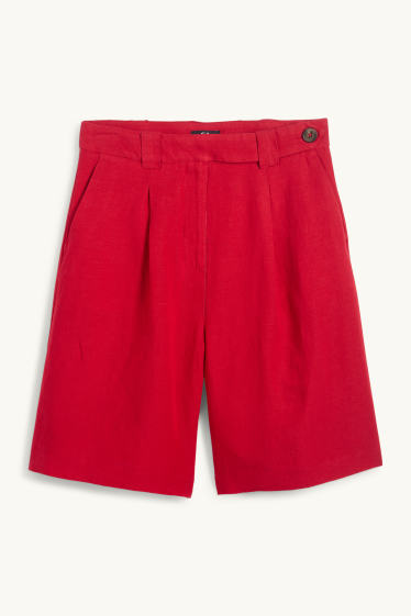 Women - Shorts - high waist - linen blend - dark red