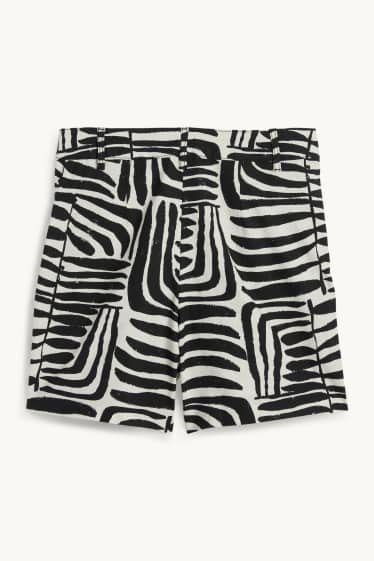 Dames - Short - mid waist - linnenmix - met patroon - zwart / beige