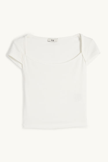 Femei - Tricou crop - alb