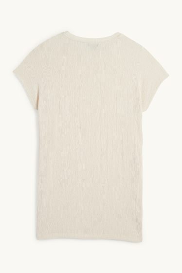Femmes - T-shirt - slim fit - texturé - beige