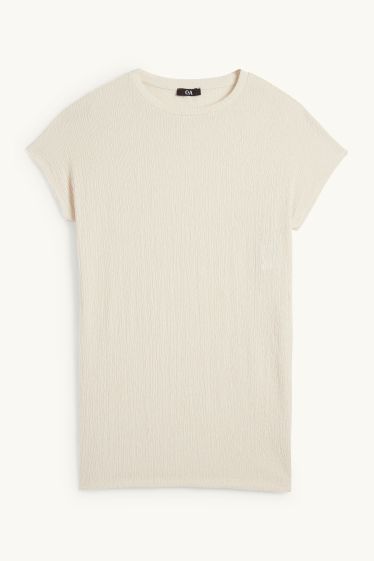 Femmes - T-shirt - slim fit - texturé - beige