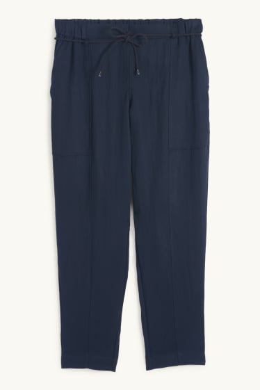 Femmes - Pantalon de toile - high waist - tapered fit - bleu foncé