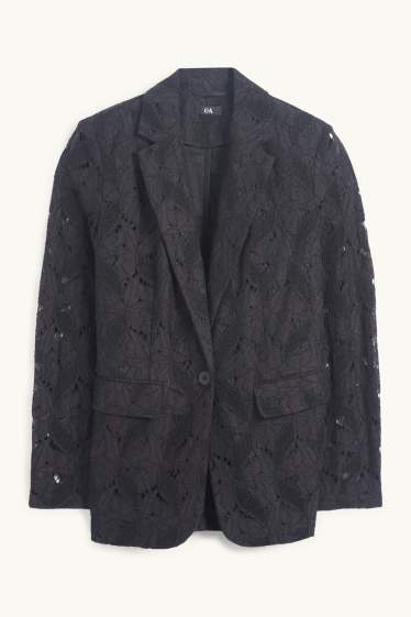 Donna - Blazer lungo di pizzo - relaxed fit - nero