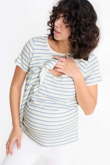Women - Nursing T-shirt - striped - white / light blue