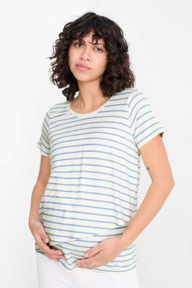 Women - Nursing T-shirt - striped - white / light blue