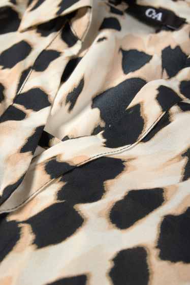 Dames - Blouse met V-hals - luipaardprint - zwart / beige