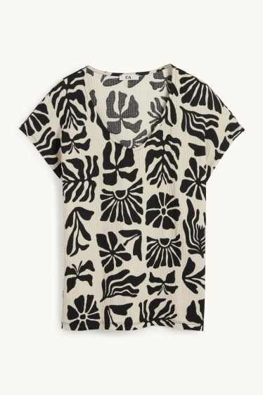 Mujer - Camiseta con escote en pico - regular fit - de flores - negro / beis