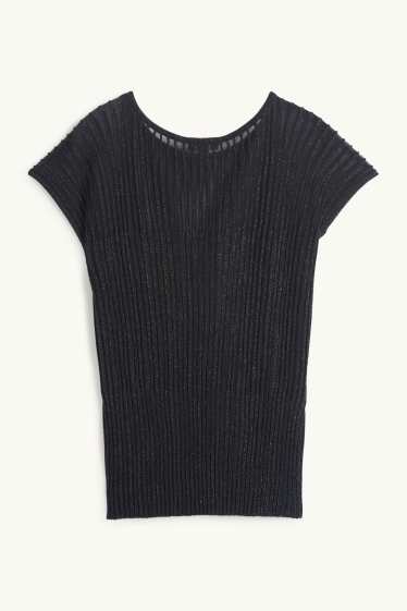 Dames - T-shirt - regular fit - geribd - zwart