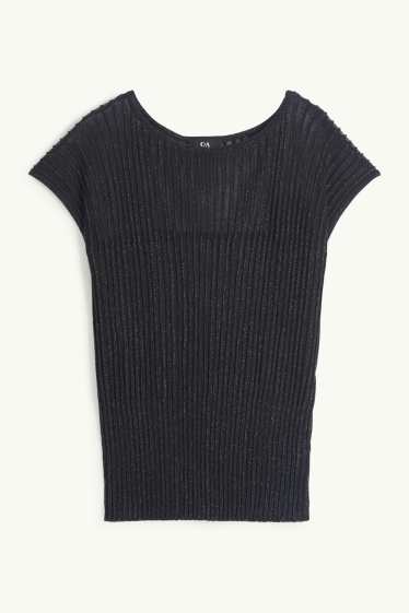 Dames - T-shirt - regular fit - geribd - zwart