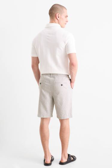 Heren - Short - linnenmix - gestreept - lichtgrijs
