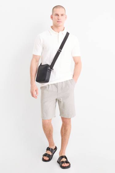 Heren - Short - linnenmix - gestreept - lichtgrijs