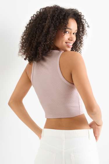 Femmes - Top court - côtelé - rose