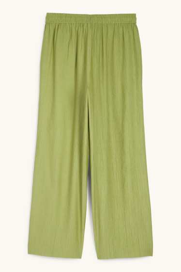 Dames - Pantalon - high waist - wide leg - met structuur - groen