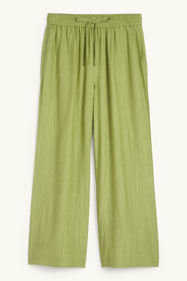 Dames - Pantalon - high waist - wide leg - met structuur - groen