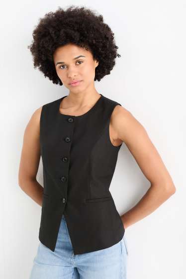Damen - Weste - Tailored Fit - Leinen-Mix - schwarz