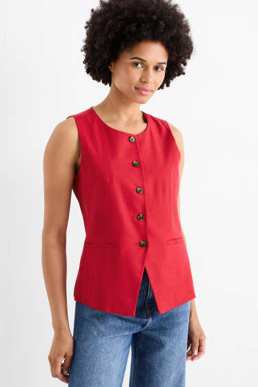 Women - Waistcoat - tailored fit - linen blend - dark red