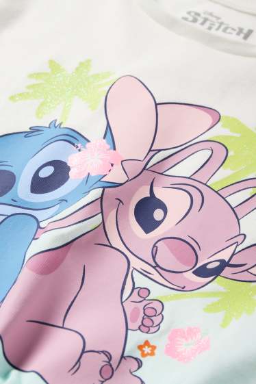 Bambine - Lilo & Stitch - t-shirt con nodo - a coste - bianco crema