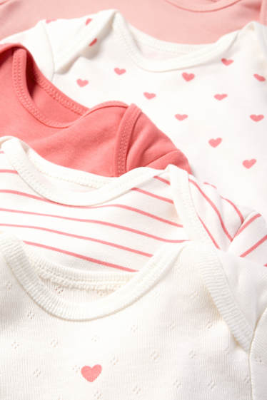 Niemowlęta dziewczynki - Wielopak, 5 szt. - serce - body niemowlęce - biały / jasnoróżowy