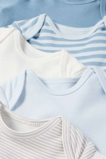 Baby Jungen - Multipack 5er - Baby-Body - gestreift - weiss / hellblau