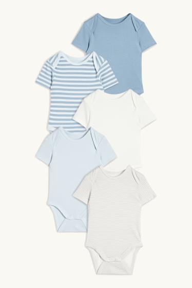Baby Jungen - Multipack 5er - Baby-Body - gestreift - weiss / hellblau