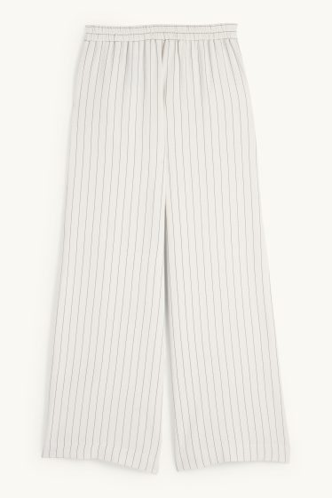 Women - Cloth trousers - mid-rise waist - wide leg - pinstripes - cremewhite